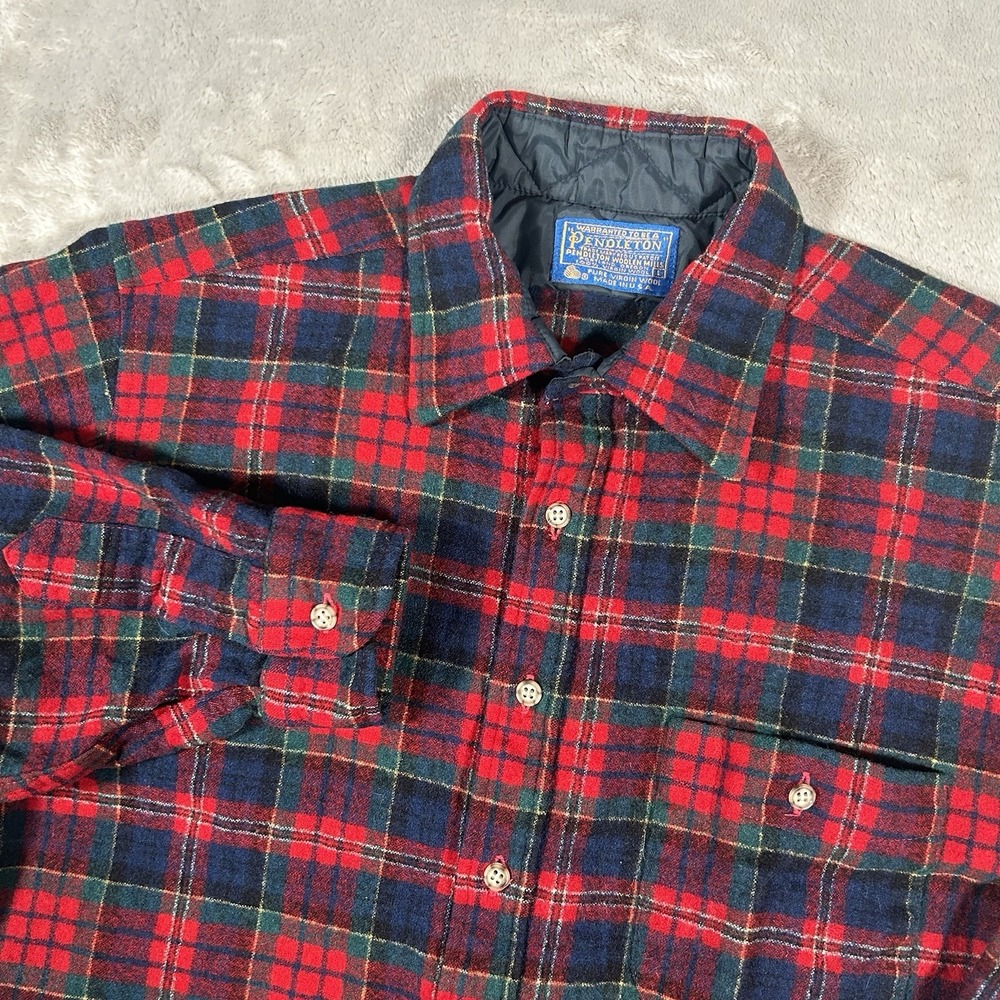 VTG Pendleton MacPherson Red Tartan Shirt Mens L Plaid 100% Virgin Wool Made USA